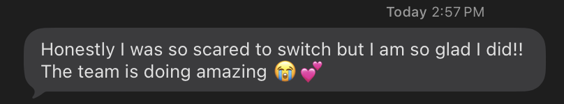 Text message from a Lolly creator: Honestly I was so scared to switch but I am so glad I did!! The team is doing amazing